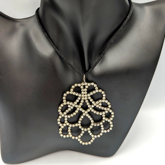 Beautiful Iconic Crystal Pendant by Kenneth Jay Lane Rhinestones on a silk cord - Picture 1 of 8